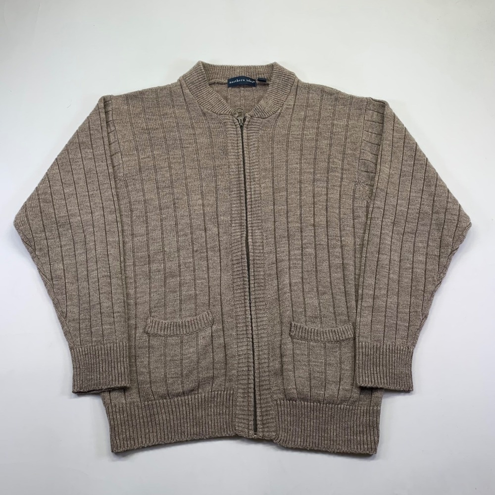 Northern Isles Cocoa Heather Brown Full Zip Acrylic Cardigan Sweater Size XL Vtg